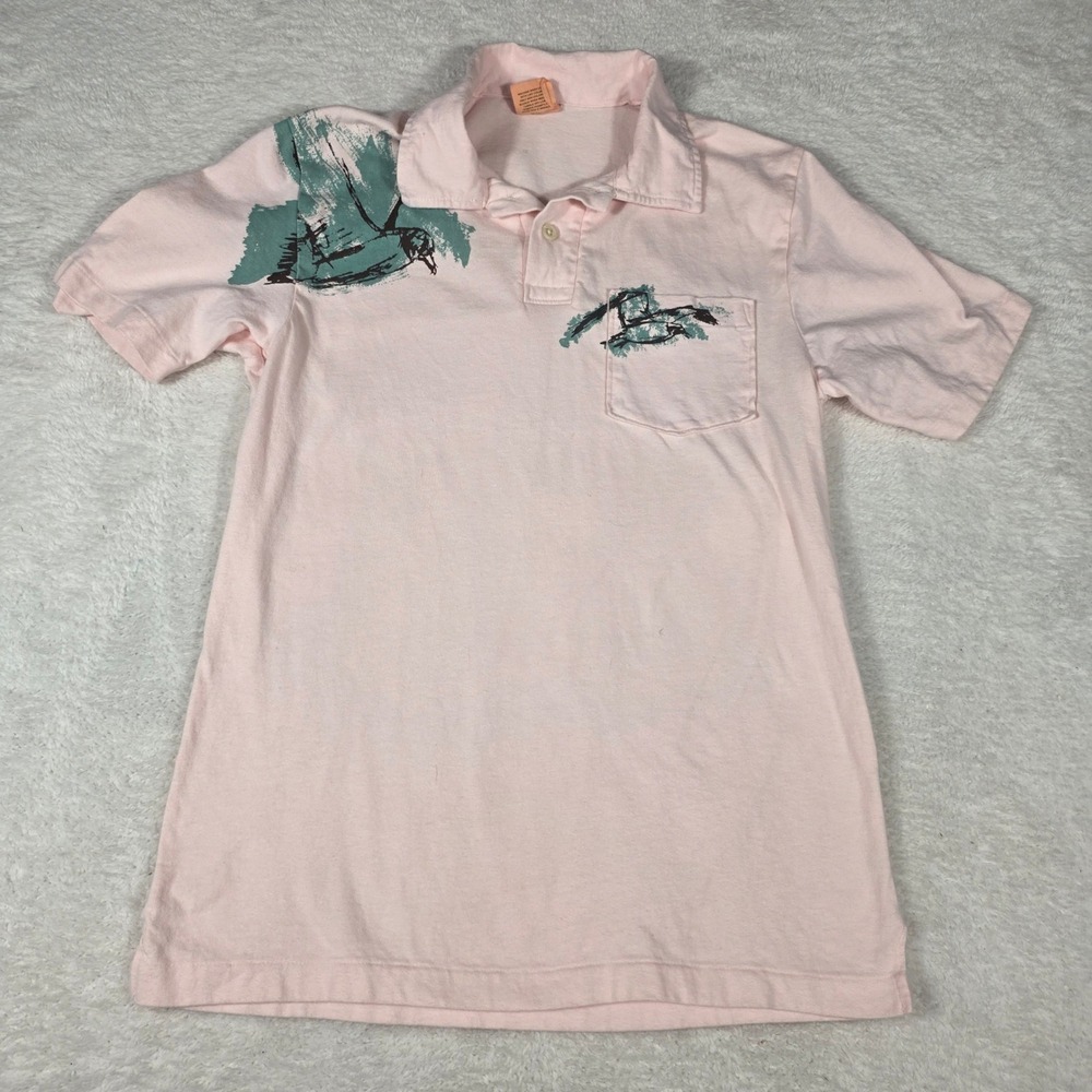 Vintage Hollister Y2K Graphic T-Shirt Men Small Pink Birds Pocket Beach Surf